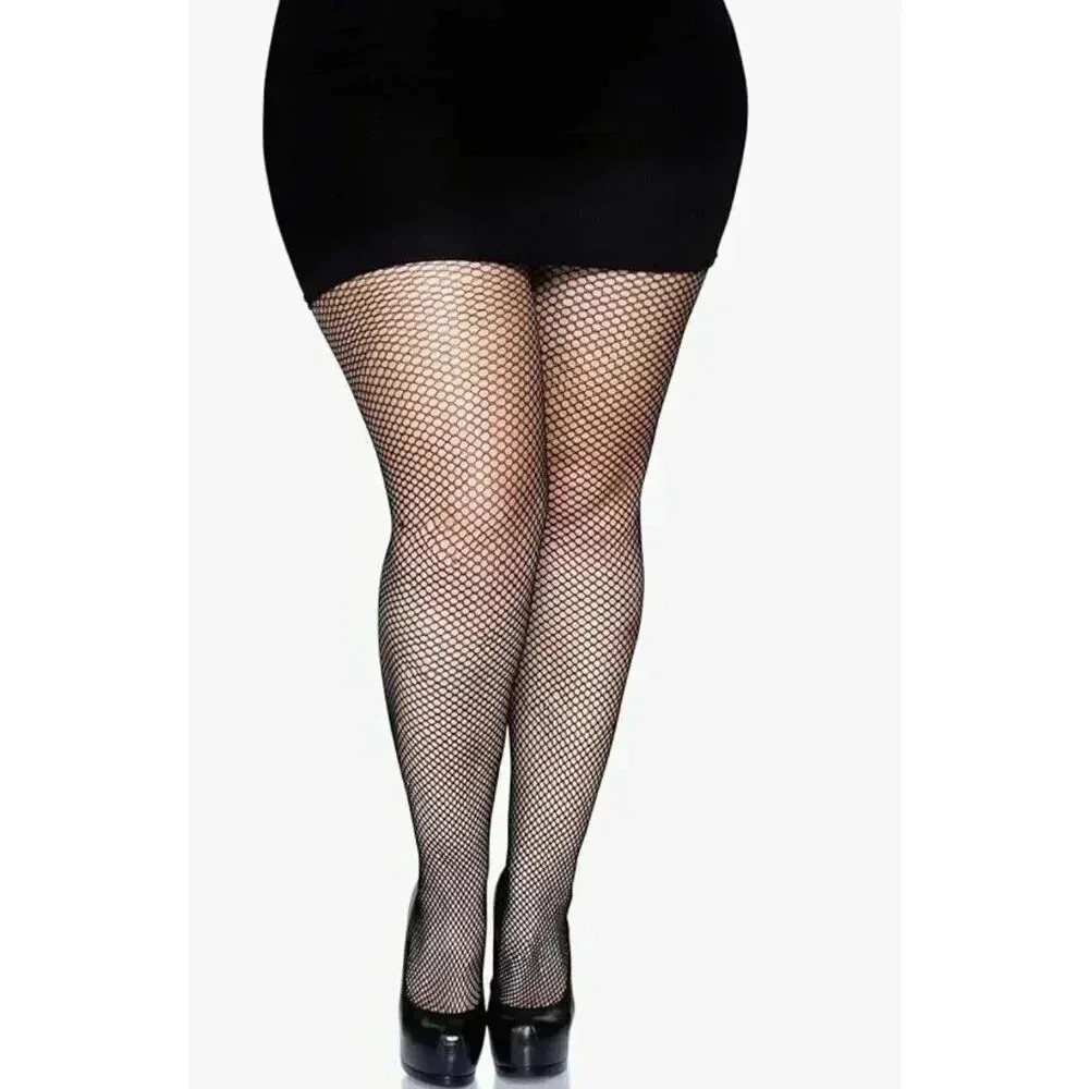 Leg Avenue Women's Plus Size Fishnet Tights with Backseam, Black